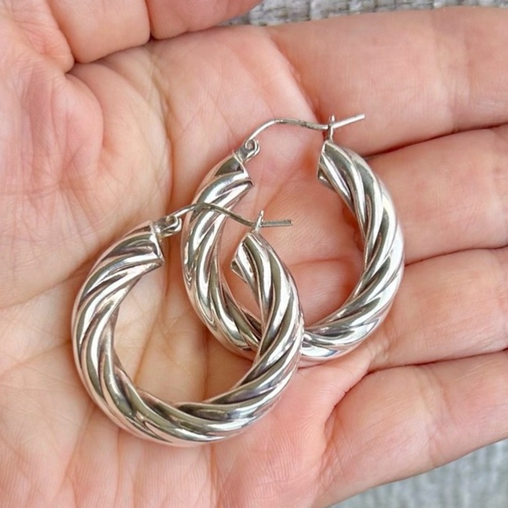 Chunky Twisted Sterling Silver Oversized Hoop Earrings